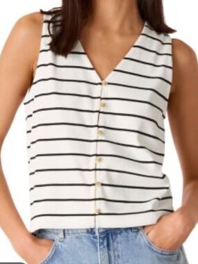 Haver + Blair Black & White Striped V-Neck Button Crop Top